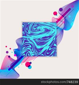 Abstract wave liquid blue and purple color and colorful circle geometric pattern design background. Square marble label. Use for modern design, cover, poster, template, decorated, brochure, flyer. Vector illustration