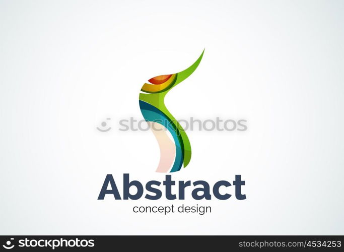 Abstract wave logo template, smooth motion concept. Color overlapping pieces design style