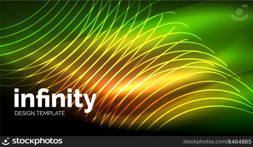 Abstract wave on dark background, shiny glowing neon digital background template. Abstract wave on dark background, shiny glowing neon digital background template. Vector illustration