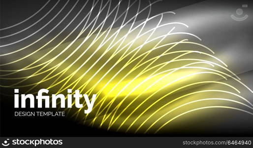 Abstract wave on dark background, shiny glowing neon digital background template. Abstract wave on dark background, shiny glowing neon digital background template. Vector illustration