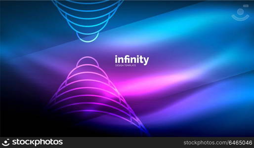 Abstract wave on dark background, shiny glowing neon digital background template. Abstract wave on dark background, shiny glowing neon digital background template. Vector illustration