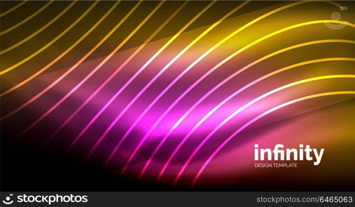 Abstract wave on dark background, shiny glowing neon digital background template. Abstract wave on dark background, shiny glowing neon digital background template. Vector illustration