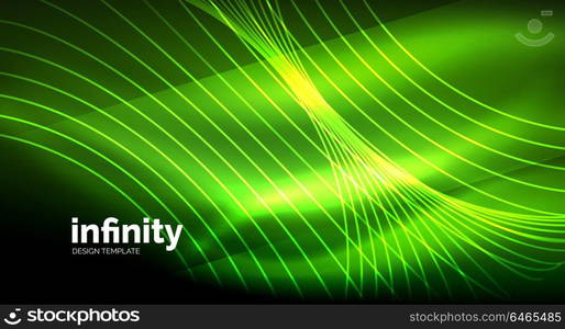 Abstract wave on dark background, shiny glowing neon digital background template. Abstract wave on dark background, shiny glowing neon digital background template. Vector illustration