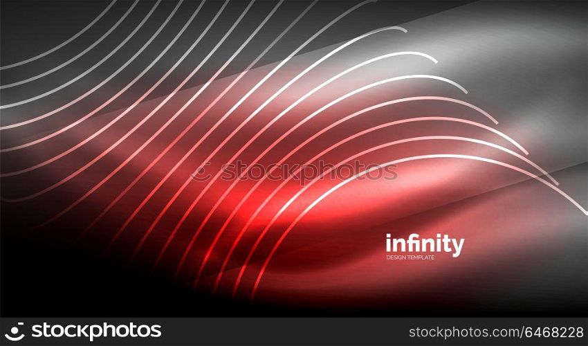 Abstract wave on dark background, shiny glowing neon digital background template. Abstract wave on dark background, shiny glowing neon digital background template. Vector illustration