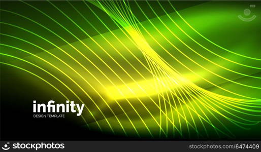 Abstract wave on dark background, shiny glowing neon digital background template. Abstract wave on dark background, shiny glowing neon digital background template. Vector illustration