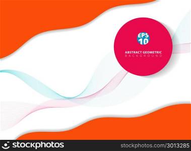 Abstract wave shape paper cut orange color and circle pink with spiral lines on white background. Vector graphic illustration