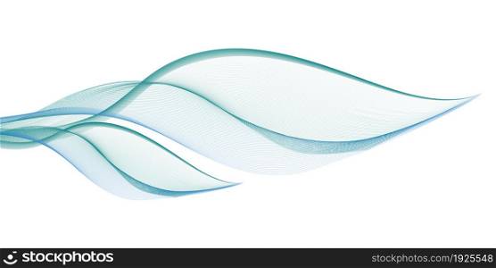 Abstract wave swoosh, blue teal swirl. Flowing color, smooth curve lines. Design element for web banner background. Vector illustration