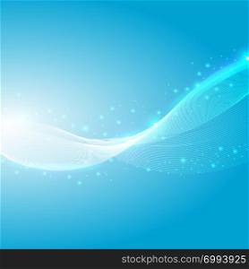 Abstract waves lines glowing with sparkling elements blue background. Vector illustration