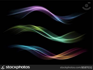 Abstract Waves. Shiny moving lines design element on dark background for gift, greeting card and disqount voucher. Vector Illustration. Abstract Waves. Shiny moving lines design element on dark background for greeting card and disqount voucher.