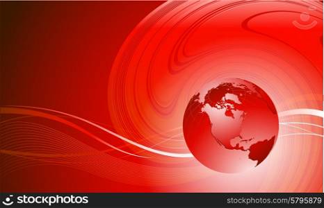 Abstract waves with globe. Vector design eps 10. Abstract red color waves with globe. Vector design eps 10