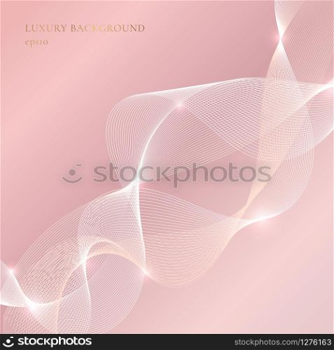 Abstract wavy fluid lines with lighting on pink gold background. Luxury style. Vector illustration