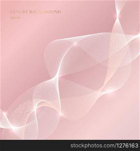 Abstract wavy fluid lines with lighting on pink gold background. Luxury style. Vector illustration