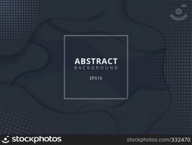 Abstract wavy geometric dynamic 3D black or gray background with halftone texture. Trendy gradient fluid shapes composition modern concept. Vector illustration