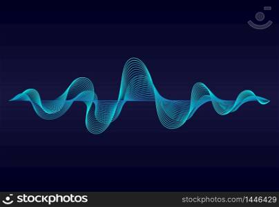 Abstract wavy lines surface on dark blue background. Soundwave of gradient lines. Modern digital frequency equalizer on abstract background. vector eps10. Abstract wavy lines surface on dark blue background. Soundwave of gradient lines. Modern digital frequency equalizer on abstract background. vector