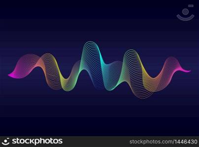 Abstract wavy lines surface with rainbow color on dark blue background. Soundwave of gradient lines. Modern digital frequency equalizer on abstract background. vector eps10. Abstract wavy lines surface with rainbow color on dark blue background. Soundwave of gradient lines. Modern digital frequency equalizer on abstract background. vector