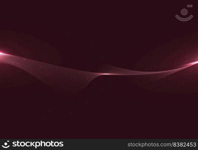 Abstract wavy lines with dots particles and lighting effect on red background technology style. Vector illustration