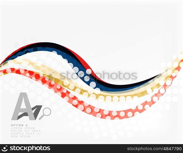 Abstract wavy lines with transparent dots. Vector template background for workflow layout, diagram, number options or web design