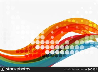 Abstract wavy lines with transparent dots. Vector template background for workflow layout, diagram, number options or web design