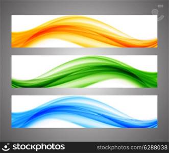 Abstract wavy orange green blue bright banners