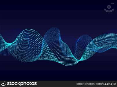 Abstract wavy particles surface on dark blue background. Soundwave of gradient lines. Modern digital frequency equalizer on abstract background. vector eps10. Abstract wavy particles surface on dark blue background. Soundwave of gradient lines. Modern digital frequency equalizer on abstract background. vector