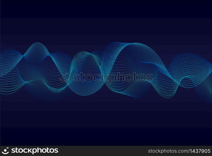 Abstract wavy particles surface on dark blue background. Soundwave of particles. Music abstract background with 3d grid. vector illustration. Abstract wavy particles surface on dark blue background. Soundwave of particles. Music abstract background with 3d grid. vector eps10