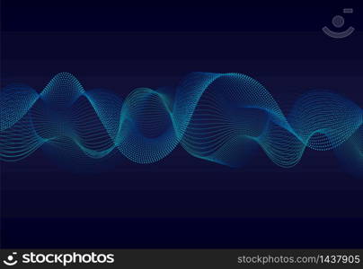 Abstract wavy particles surface on dark blue background. Soundwave of particles. Music abstract background with 3d grid. vector illustration. Abstract wavy particles surface on dark blue background. Soundwave of particles. Music abstract background with 3d grid. vector eps10