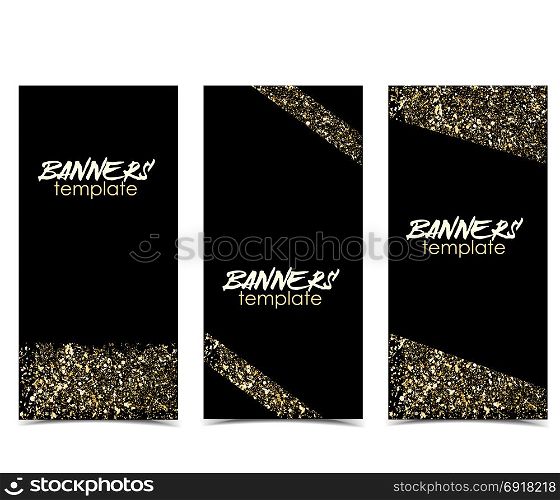 Abstract web banner. Vector illustration of a golden glitter texture on a black backgrounds. Web banner design template