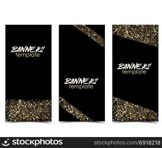 Abstract web banner. Vector illustration of a golden glitter texture on a black backgrounds. Web banner design template