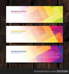 Abstract Web Banners with colorful cells and Wooden Background. Design Set