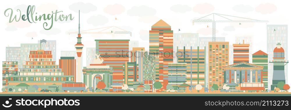 Abstract Wellington skyline with color buildings. Vector illustration. Business travel and tourism concept with modern buildings. Image for presentation, banner, placard and web site.