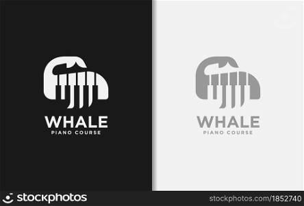 Abstract Whale Silhouette Combined with Piano Tuts Logo Design. Minimalist Logo Design Style Illustration. Graphic Design Element.