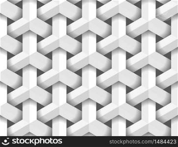 Abstract white 3d geometric figures on black, seamless pattern. White 3d geometric figures on black, seamless pattern