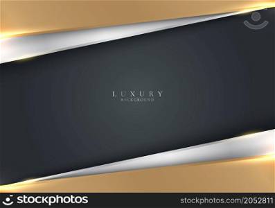 Abstract white and golden stripes triangles shapes with shiny lighting on gray background template luxury style. Vector illustration