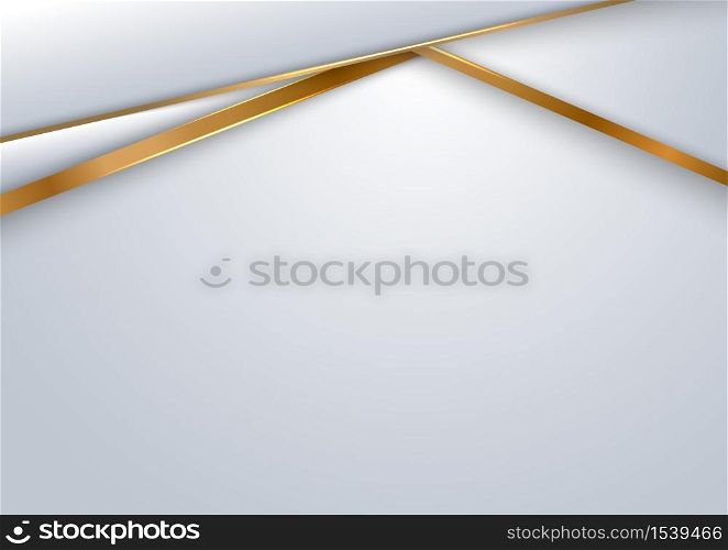 Abstract white and gray background geometric overlapping layer with golden line luxury style. Vector illustration