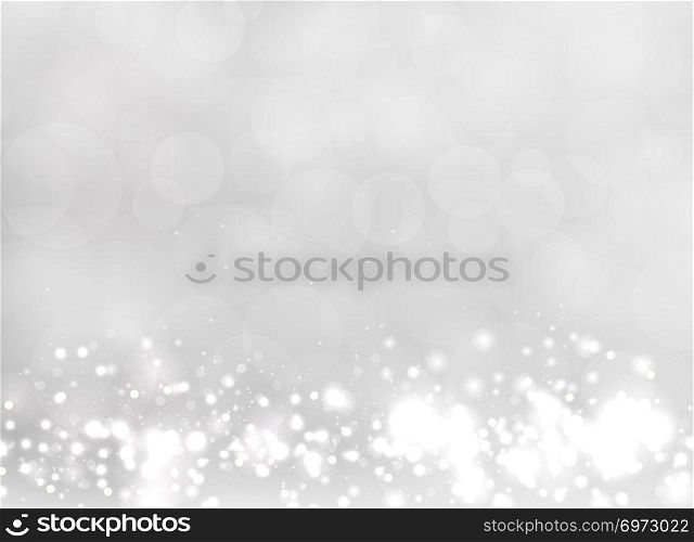 Abstract white and gray blurred light background with bokeh and glitter effect. Vector illustration