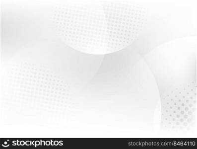Abstract white and gray circles background with halftone radial elements. Vector illustration