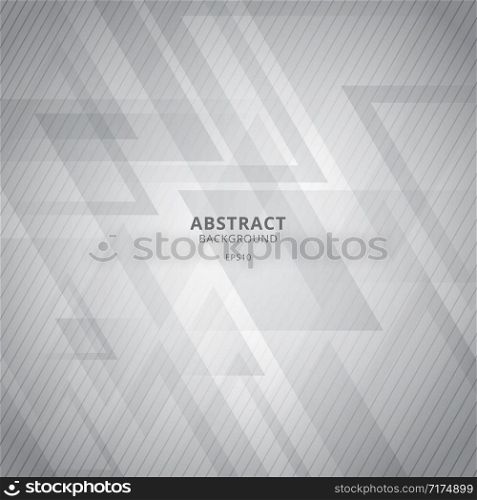 Abstract white and gray geometric triangles overlap background with diagonal lines pattern. Vector illustration