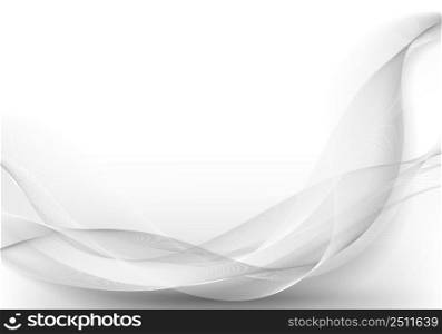 Abstract white and gray waves or wavy lines stream pattern on clean background. Vector illustration