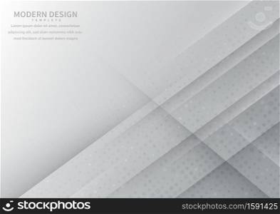 Abstract white and grey geometric diagonal overlap with dot pettern background. Modern style. Vector illustration