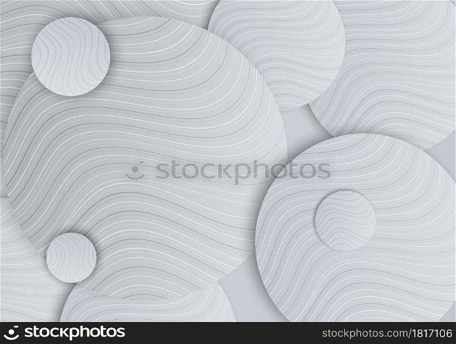 Abstract white and grey gradient circles overlap with line curved layers design on grey background. Vector illustration