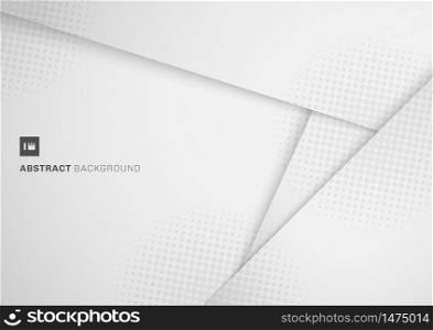 Abstract white and grey paper cut with shadow and halftone background. Vector illustration