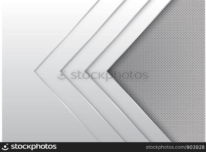 Abstract white arrow layer direction overlap with circle mesh pattern blank space design modern futuristic background vector illustration.