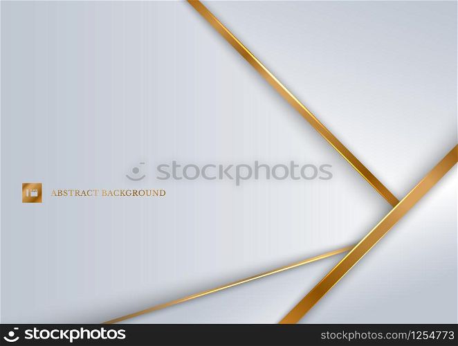 Abstract white background geometric overlapping layer with golden line luxury style. Vector illustration