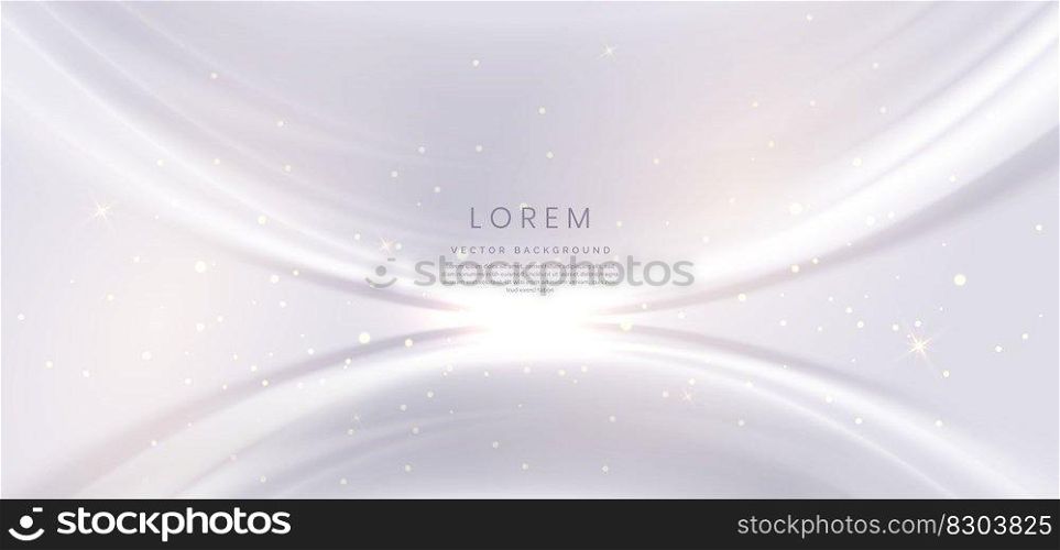 Abstract white background light gold shape with gold lines curved  with copy space for text. Luxury style template design. Vector illustration