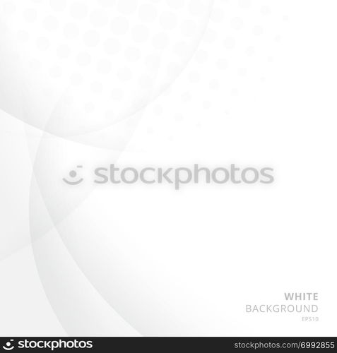 Abstract white background with circle and curve and halftone texture with copy space. Vector illustration