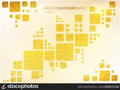 Abstract white geometric on shiny golden square mosaic pattern background and texture luxury style. Vector illustration