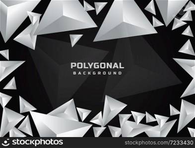 Abstract white geometric polygonal on black background. You can use for template brochure design. poster, banner web, flyer. Vector illustration
