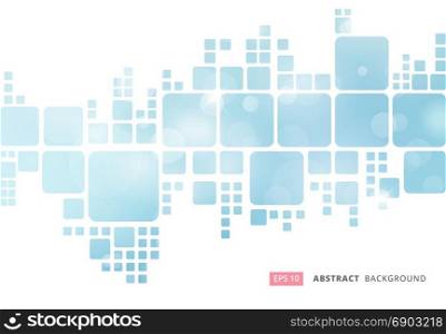 Abstract white geometric square border on blue blur bokeh background, Vector illustration