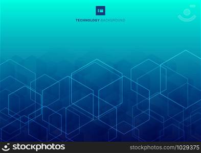 Abstract white glow hexagons overlapping pattern on blue background technology concept. Vector illustration