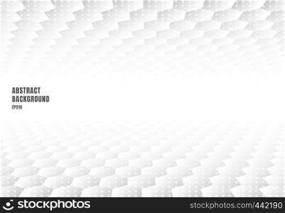 Abstract white hexagons pattern perspective background and texture with copy space. Luxury style. Vector illustration